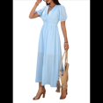 thumbnail image 3 of Vestido Midi Informal de Verano para Mujer, con Mangas Abullonadas, Escote en V, Fruncido, Botones Al Frente, Abertura, Estilo Bohemio, 2025 Azul XL, 3 of 10
