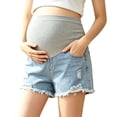 thumbnail image 2 of Women's Maternity Shorts Over The Belly Stretchy Denim Jean Shorts Raw Hem Ripped with Pockets Flattering Summer Pregnancy Comfy Activewear Lounge Essentials, 2 of 7
