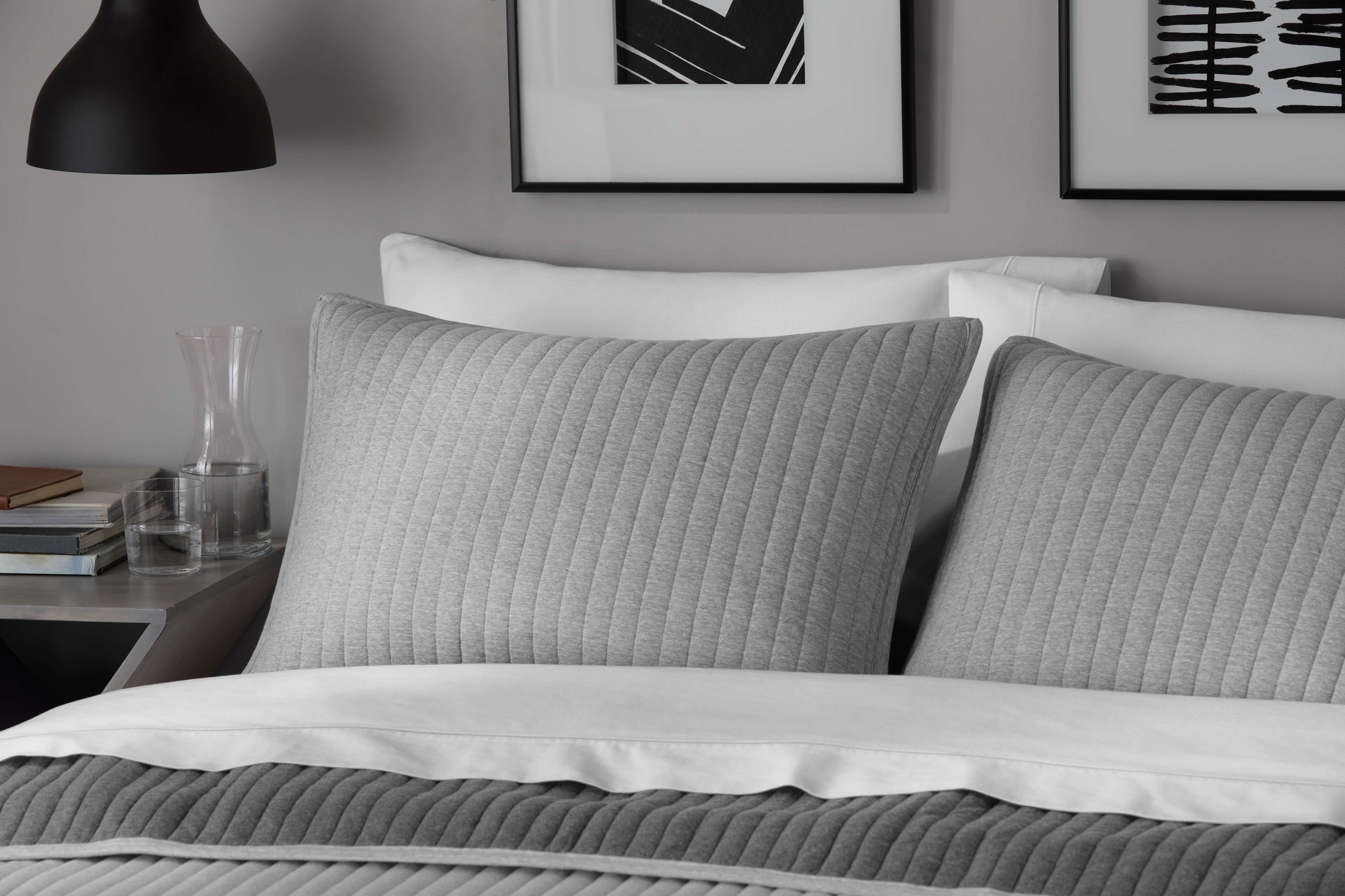 Mainstays Cotton-Rich T-Shirt Soft Jersey Pillow Sham Bedding, Standard/Queen, 2 Pack, Gray