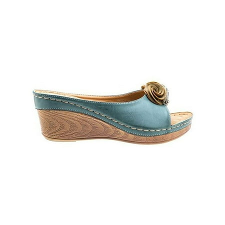

UKAP Women Sandal Flower Wedge Sandals Beach Slippers Non-Slip Summer Slides Ladies Shoes Platform Vintage Blue 8