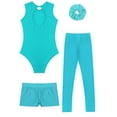 thumbnail image 6 of TSSOE Girls Gymnastics Leotards with Shorts Leggings Scrunchies Sleeveless Sparkly Dance Biketard Ballet Tumbling Outfit Blue Green 14, 6 of 7