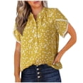 thumbnail image 1 of Fiudx Ofertas Flash Del Día Solo En Línea Tops para Mujer Blusas Casuales de Verano Estampado Floral Camisas de Manga Corta con Medio Botón y Cuello En V, 1 of 5