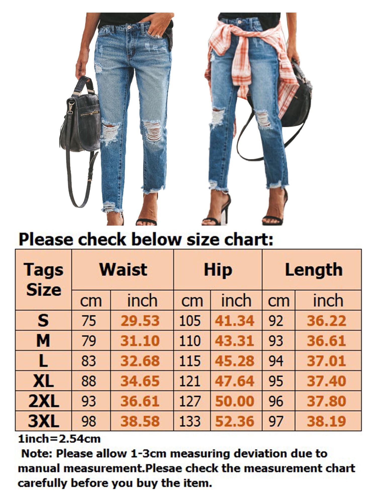 Women High Waist Denim Pants Distressed Ripped Skinny Leg Jeans Long Trouser Destroyed Straight Jeans Hipster Jeans Pants For Ladies Junior - image 2 of 4