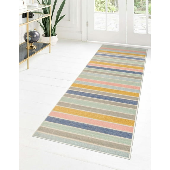 Rugs.com Lotus Collection Rug – 2' x 6' Runner Multi Low Rug Perfect For Hallways, Entryways