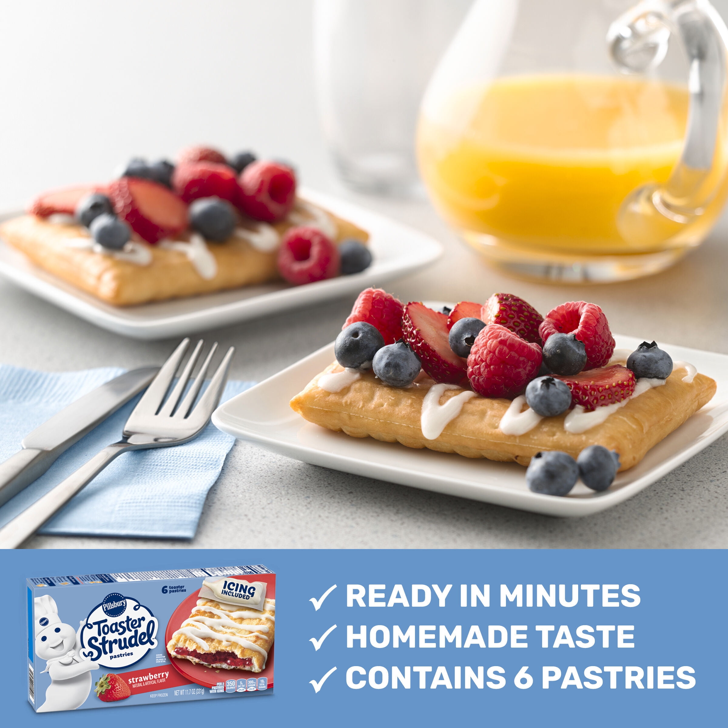 Pillsbury Frozen Toaster Strudel Pastries, Strawberry, 6 Ct, 11.7 oz