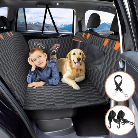 Mpow Back Seat Extender for Dogs-Supports 330lb Waterproof Dog Car Seat Cover for Back Seat Hard Bottom-Detachable 600D Heavy Duty Scratch Proof Nonslip Durable Soft Dog Hammock for Car SUVs Truck