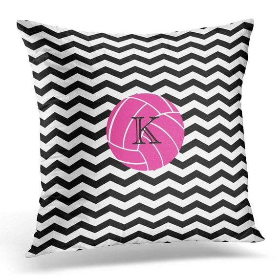 ARTJIA Black Custom Monogram Pink Volleyball Chevron Customize Pillowcase Cushion Cover 20x20 inches
