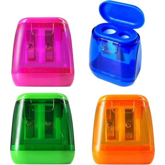 Tutuviw 4 PCS Manual Pencil Sharpener, Double Hole Pencil Sharpener with Cover, Pencil Sharpeners for Home Office(4 Colors)