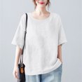 thumbnail image 2 of FRSASU Women's Loose Cotton Linen T-shirt Half Sleeve Tops Round Neck Solid Color Shirts White, 2 of 6