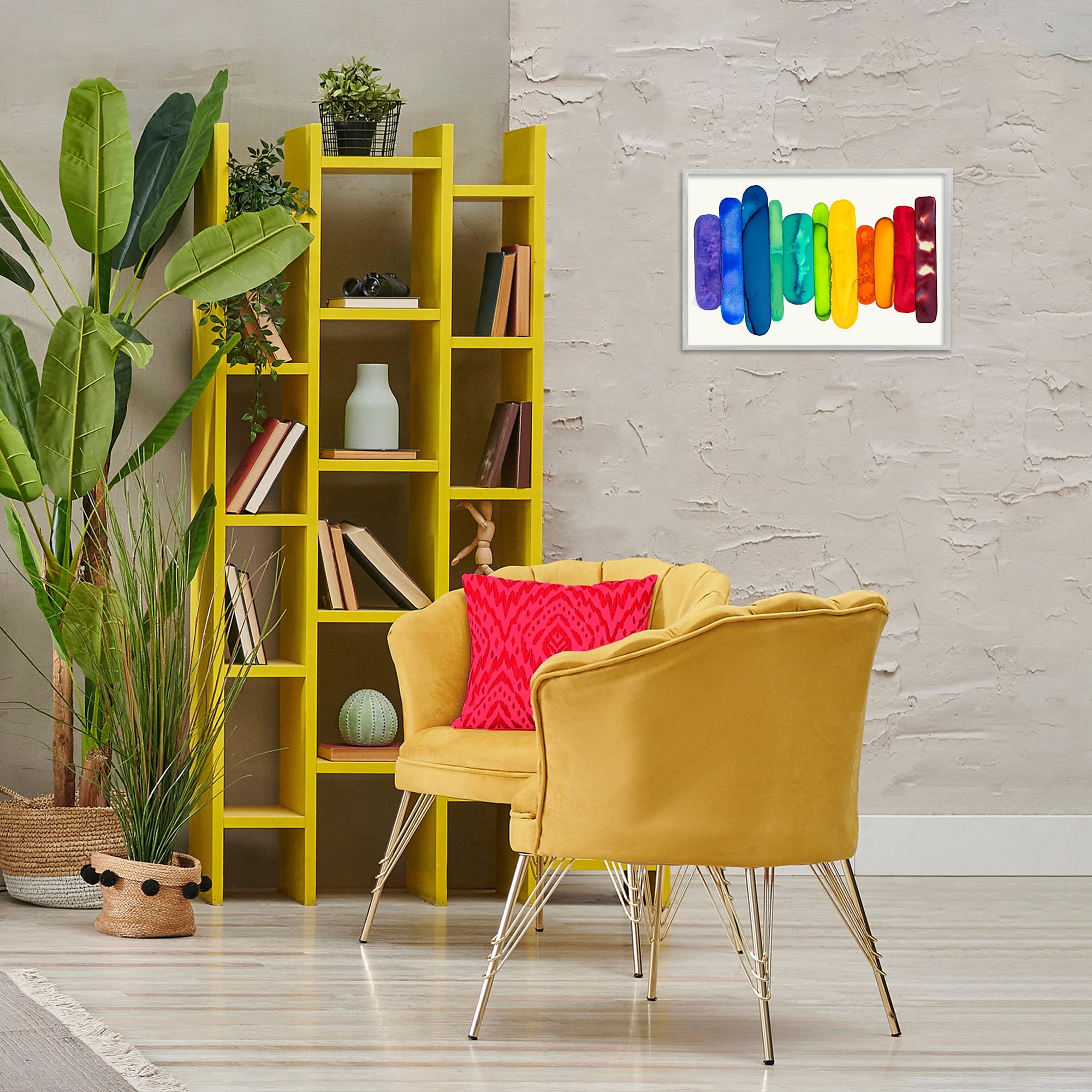 Stupell Industries Rainbow Ombre Shapes Abstract Painting Gray Framed Art Print Wall Art, 18 x 12