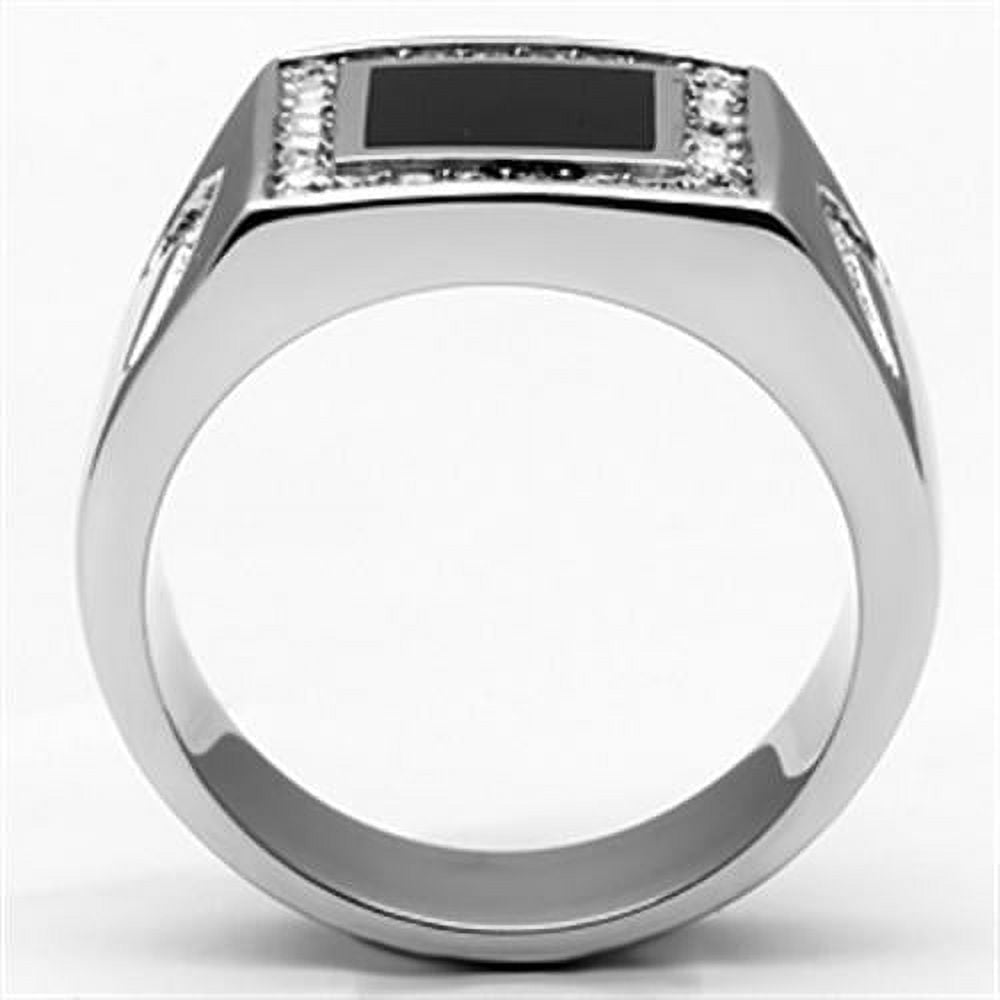 Mens Ring Silver Black Onyx Stainless Steel Ring with Top Grade Crystal in Clear