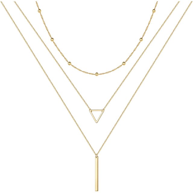 Collares en capas de oro para mujer, chapados en oro de 14 quilates, perlas de barra de revestimiento múltiple, disco, luna, mariposa, medallón, gargantilla ajustable en capas delicadas