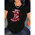 thumbnail image 1 of Women's Casual Pink Boot Graphic Tee - Trendy Round Neck Short Sleeve, Comfortable Summer Top, Stretch Polyester Fabric, Casual Summer Top|Graphic Print Tee|Comfortable Fit, 1 of 6