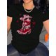 thumbnail image 1 of Camiseta informal con estampado de bota rosa para mujer: cuello redondo, manga corta, cómoda y moderna, de algodón elástico, para verano | Camiseta con estampado gráfico | Ajuste cómodo | Camisetas in, 1 of 6