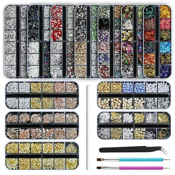 12 boxes Nail Rhinestones,Nail Gems Nail Diamonds,Nail Art Studs Nail Crystals Nail Sequins for Nails Kit with 1 Tweezers and 3 Pen for Nail Art Supplies Accessories……