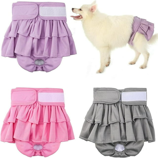 Washable Dog Diapers Female; 3 Pack High Absorbency Leak-Proof Dog Diapers Reusable Doggie Diapers for Female Dog in Heat Period Incontinence Excitable Urination or Potty Training Pup