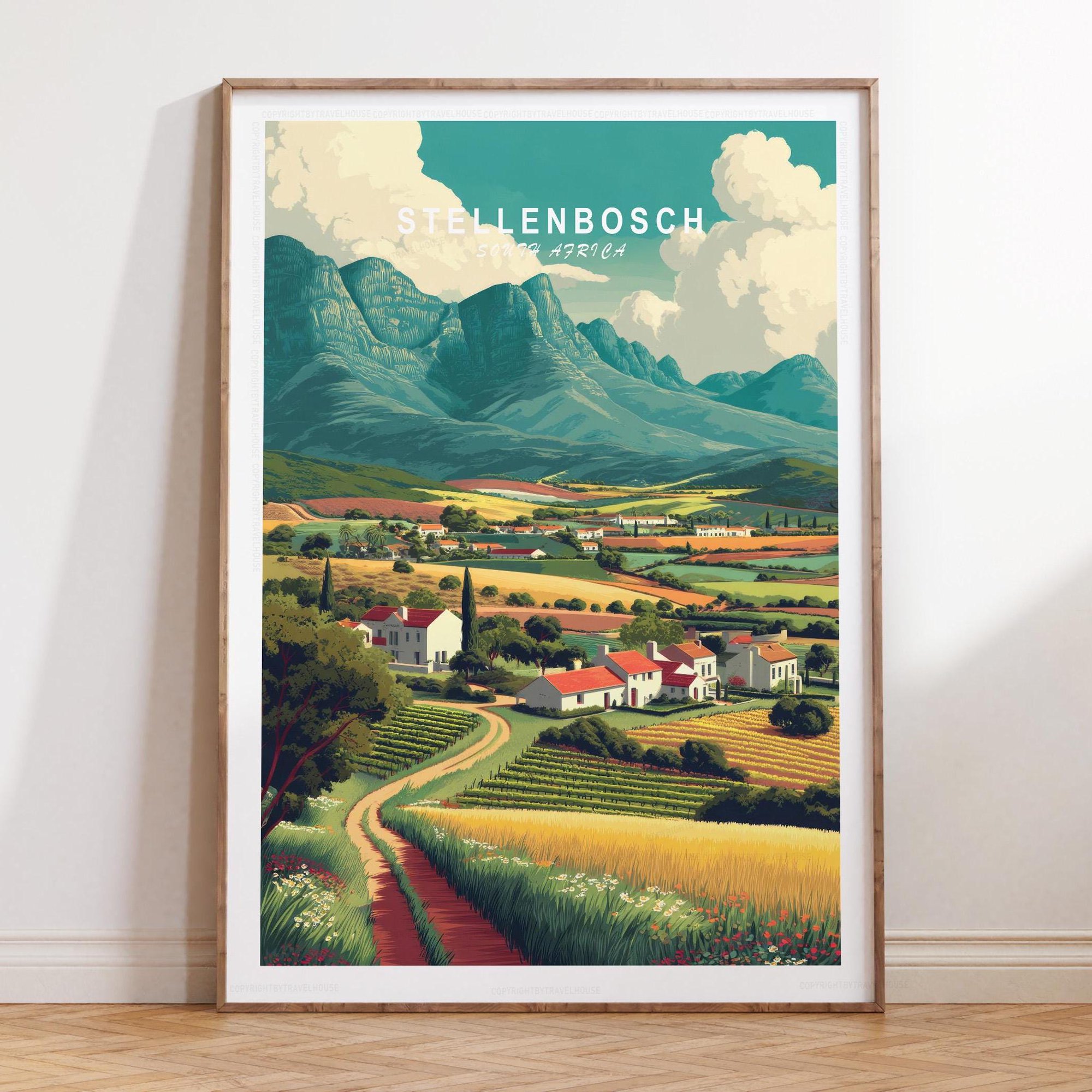 South Africa Travel Stellenbosch Landscape Vineyard Countryside Decorative Wall Art Poster , Poster Print Only
