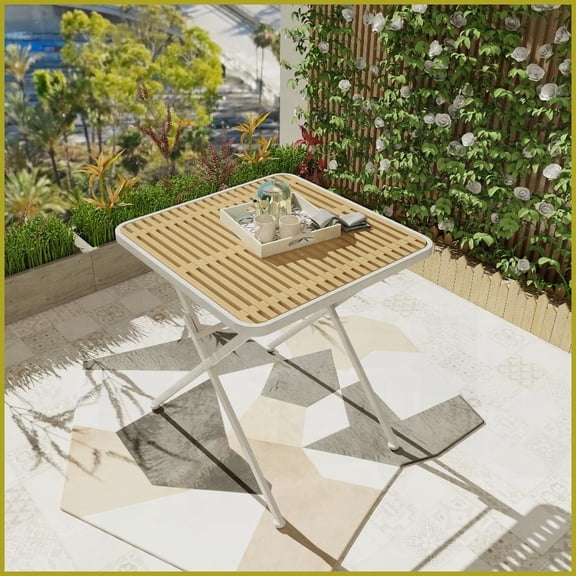 Folding Polypropylene & Metal Coffee Table for Indoor/Outdoor Use, All-Weather Durability & Easy-Clean