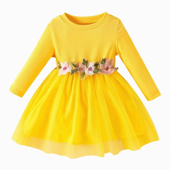 mgoYE Baby Girl Dress Newborn Toddler Flower Girl Fall Winter Dress Tutu Tulle Dresses for Girls(Yellow,9-12 Months)