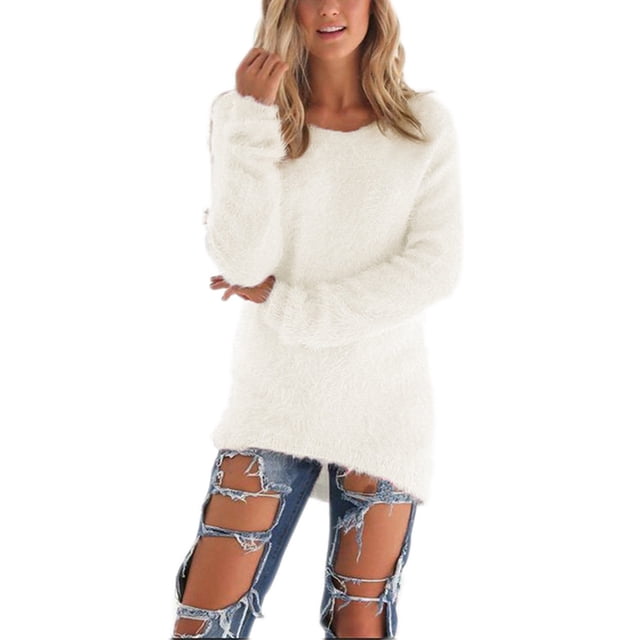 UKAP Chandail Femme Hiver Chaud Pull-Over Ample Blanc L