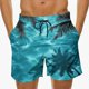 thumbnail image 2 of Ceisia Men's Starlight Palm Tree Print Beach Shorts | 4-Way Stretch Drawstring Swim Trunks (Turquoise) Gifts, 2 of 5