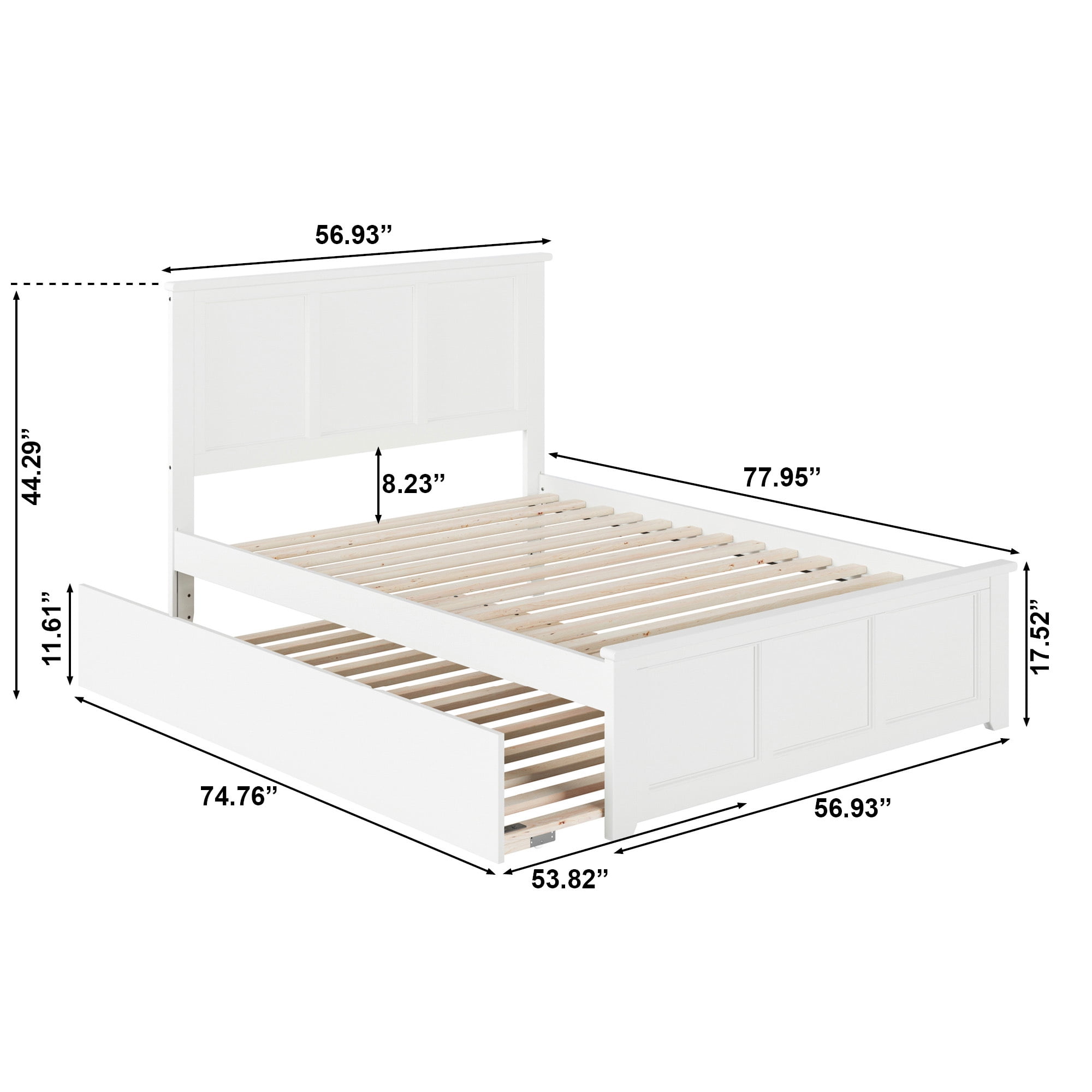AFI Madison Full Wood Platform Bed with Matching Footboard & Full Trundle, White