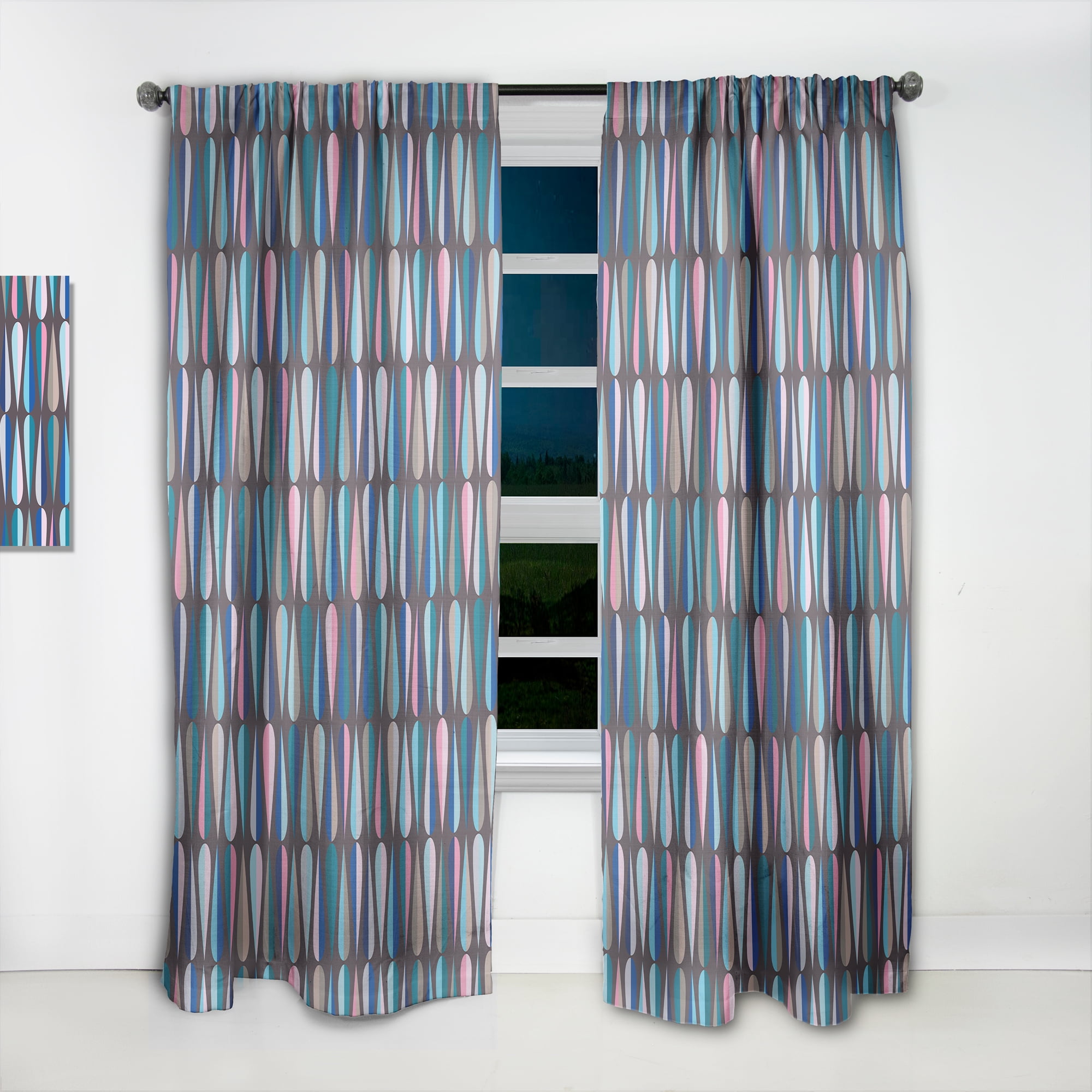 Designart 'Abstract Retro Drops VIII' Mid-Century Modern Curtain Panel