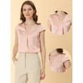 thumbnail image 2 of Blusa de Satén Allegra K para Mujer Oficina Cuello En V Manga Casquillo Top Elegante Rosa S, 2 of 5
