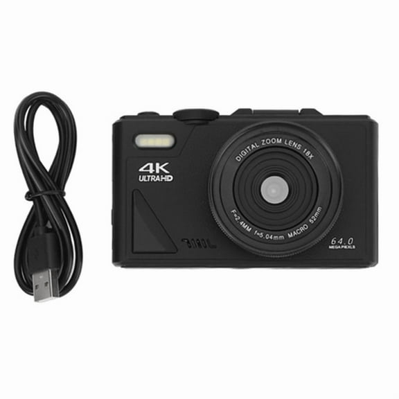 Retro Digital Camera 64MP Stabilization Video Pause Function 3 Inch IPS Screen Digital Camera for Vlogging Black