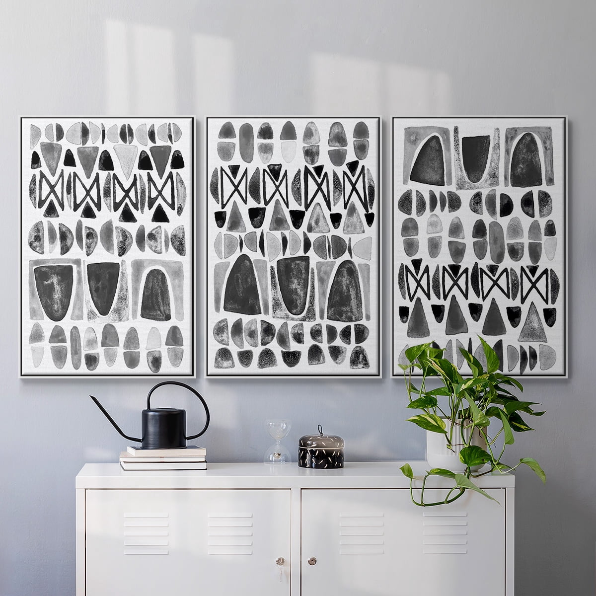 Grey Arches I - Framed Premium Gallery Wrapped Canvas L Frame 3 Piece Set - Ready to Hang