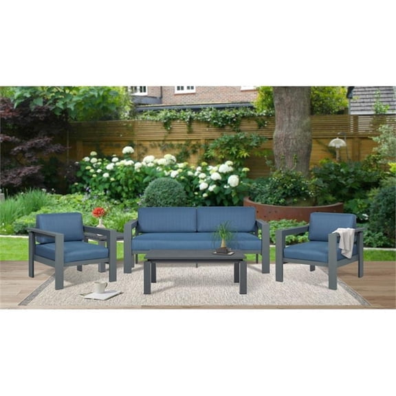 Sardinia Aluminum Frame Outdoor 74" Love seat / Sofa - Blue Cushions