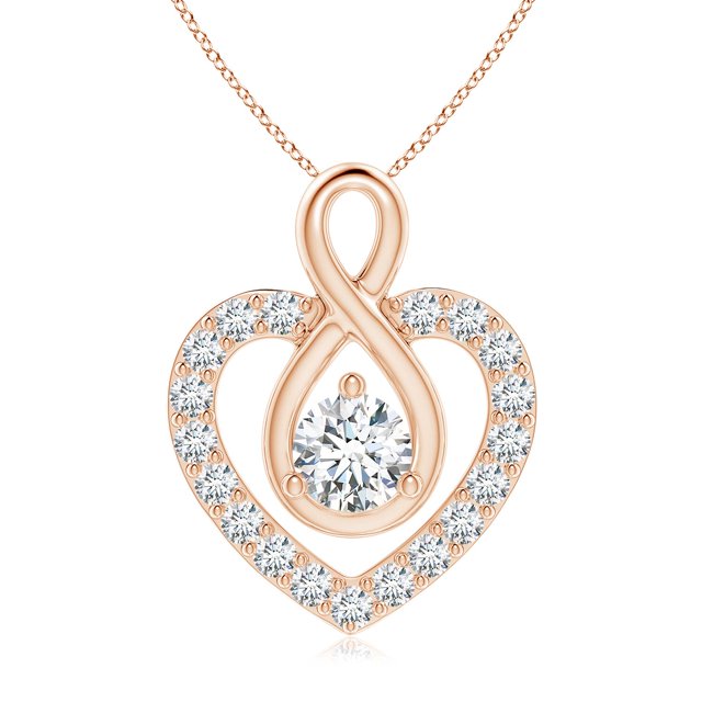 Angara Natural Diamond Necklace - Diamond Heart Pendant with Infinity Loop in 14K Rose Gold for Women