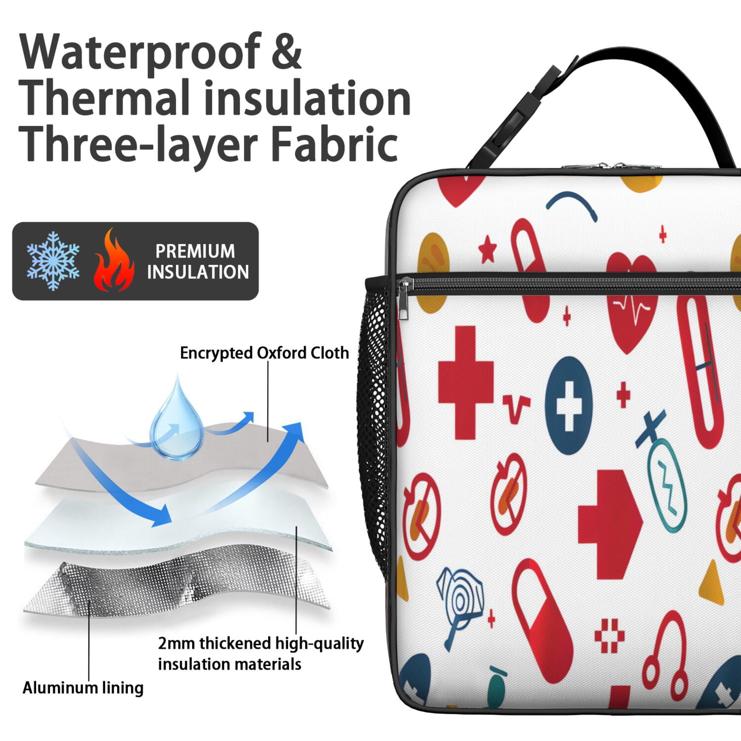 Funny Nurse Gift Lunch Bag – “Nurse Life” Themed Insulated Bento Tote with Cute Medical Design, Waterproof Reusable Cooler for Work, Travel, or Nursing School Essentials