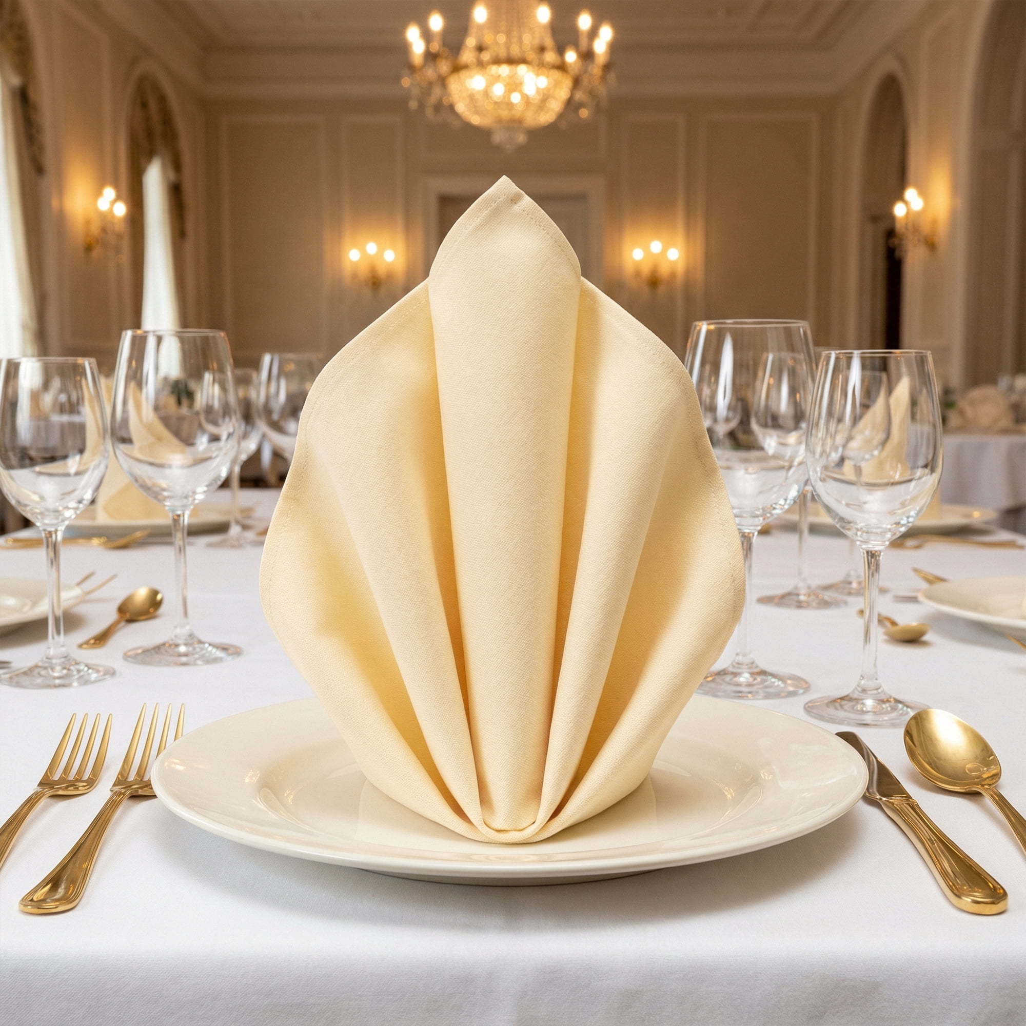 Unique Bargains 12Pcs Reusable Table Dinner Napkins Champagne 12x12inch