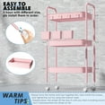 thumbnail image 4 of 3 Tier Rolling Cart, Metal Utility Cart with 3 Hanging Cups and 4 Hooks, Handle and Lockable Casters, Mesh Rolling Storage Cart Organizer, Easy Assembly for Kitchen Office, Pink, 4 of 8