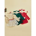 thumbnail image 3 of Miaouyo Infant Baby Girl Christmas Fall Ribbed Romper Dress 0 3 6 9 12 18 Months Santa Claus Round Neck Mesh Bubble Jumpsuit with Headband, 3 of 9