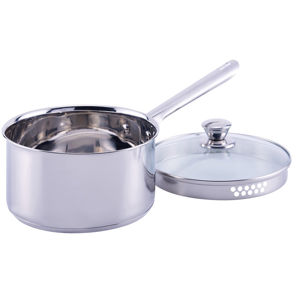 Mainstays Stainless Steel 3 Quart Sauce Pan with Straining Lid