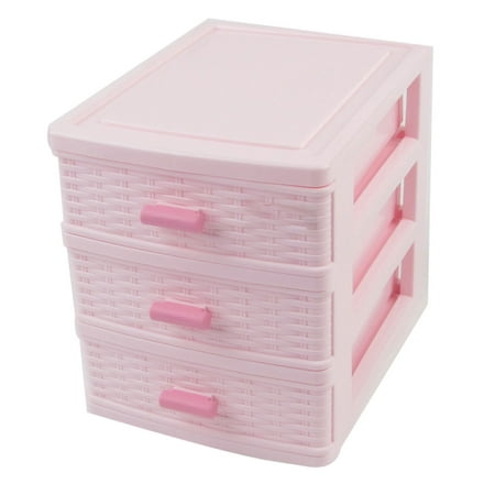 Unique Bargains Light Pink Mini Cabinet 3 Drawers Make up Necklace Bracelet Storage Box Case