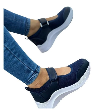 

f21 Fashion Women s Casual Shoes Breathable Slip-on Outdoor Leisure Sneakers Ankle Strap Platform Loafers Sandals Buckle Size 9.5-10 Blue Wide