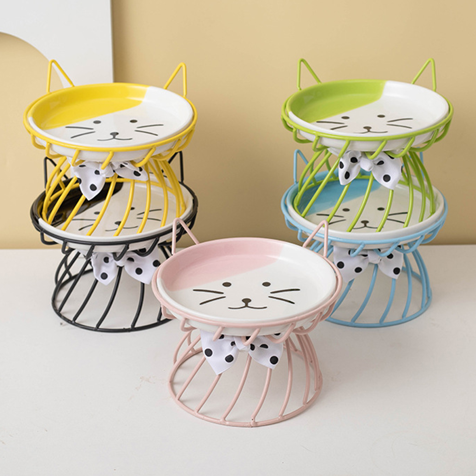 YIFAEUX Elevated Cat Food Bowl Large Capacity Anti-Vomiting Ceramic Cat Dish Plate with Bracket Pet Food Container Pet Supplies