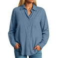 thumbnail image 5 of Kaprioy Womens Button Down Shirts Long Sleeve Gauze Tops Casual Collared Blouses Loose Fit Fall Trendy Cute Womens Tops Navy, XL, 5 of 8