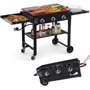 Foldable Flat Top Grill, Outdoor Griddle-3 Burner Propane Griddle with Two Foldable Shelves,36" Flat Grills Outdoor-45,000 BTU Gas Grill for BBQ& Outdoor Cooking,Black