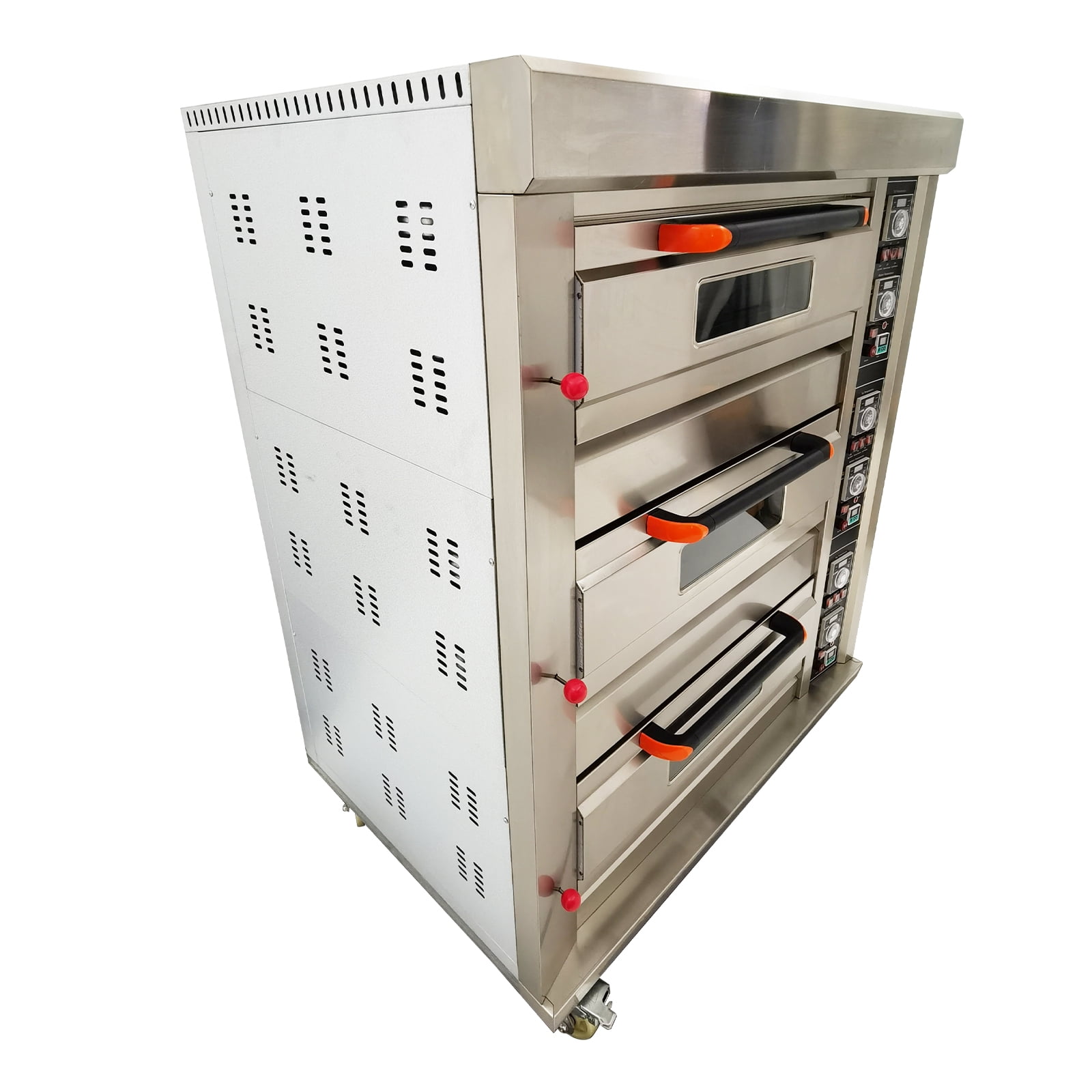 Electric Triple Pizza Oven Six Baking Sheets Single-Phase Gas Heating Movable Commercial 110V 300W