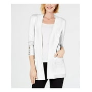 JM COLLECTION Womens White Pocketed Button-cuffs Long Sleeve Open Cardigan Wear To Work Sweater Petites P\M