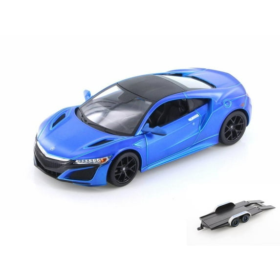 Diecast Car w/Trailer - 2018 Acura NSX Hardtop, Metallic Blue - Maisto 31234BU - 1/24 scale Diecast Model Toy Car