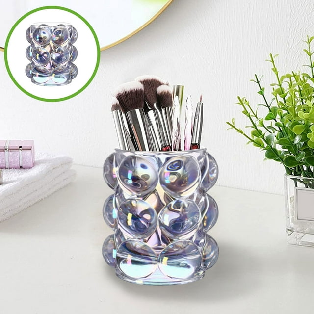 Glass Storage Jars 1Pcs Multicolor Glass Pencil Holder Makeup Brush Bucket with Lattice for Desktop Storage Eyebrow Pencil Organizer(Multicolor) Rkxzt