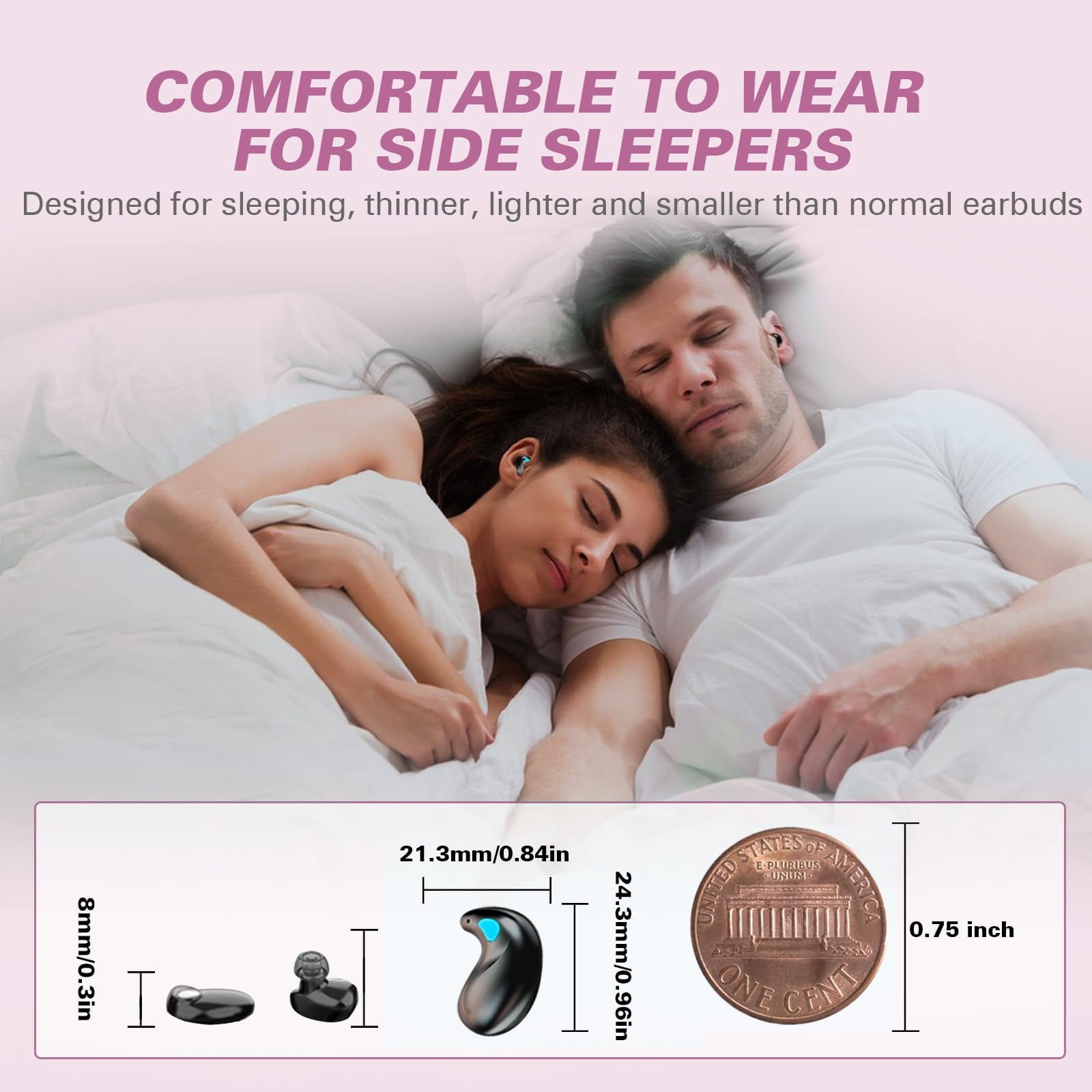 Invisible Sleep Wireless Earphone IPX5 Waterproof Thin Invisible Sleep Earbuds for Side Sleepers Sleep Ear Buds Smallest Tiny Small Mini Discreet Earbud for Sleeping Invisible Headphones