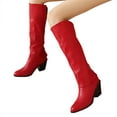 thumbnail image 3 of PEASKJP Bottes de Mode pour Femmes Mi-Mollet Talon Épais Bout Pointu Bottes d'Équitation, Rouge 40, 3 of 5