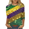 thumbnail image 3 of DDAPJ pyju Mardi Gras Tops for Women Carnival 3/4 Sleeve Shirts Loose Fit Mid-Length Pullover Tees Sequin Mask Graphic Print Parade Blouses Multicolor XL, 3 of 5