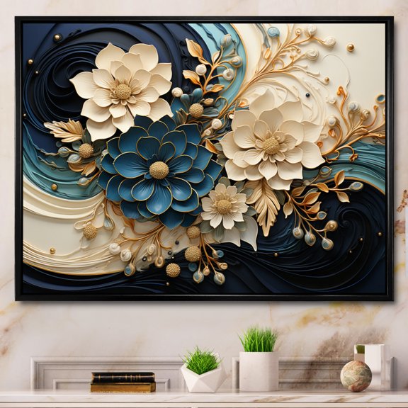 Designart "Liquid Ink VORTEXscape II" Abstract Spirals Floater Framed Canvas Print